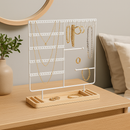 Sieradenhouder Wit met Houten Bodem – Organizer voor Kettingen, Oorbellen en Armbanden – Met Haakjes, Gaatjes en Opbergvakjes – 36,8 x 29 cm