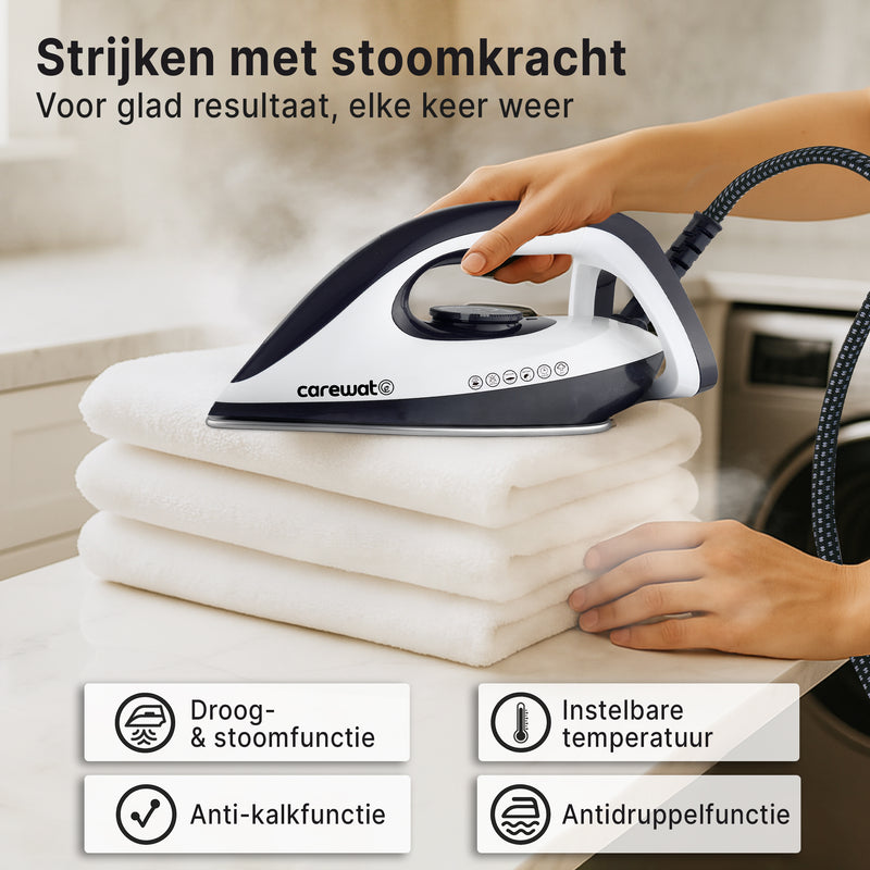 Carewat Stoomstrijkijzer met Stoomgenerator - Wit - 2200W - 1.5L Uitneembare Watertank - 100 g/min Stoomproductie - Keramische Zoolplaat - 3.0 Bar Stoomdruk - Anti-Oververhitting - Geschikt voor alle stoffen