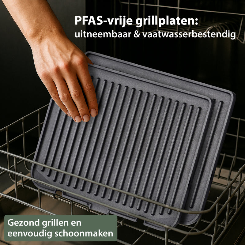 Chefino Forza Digitale Contactgrill - XL - 2000W - PFAS-vrij, uitneembare platen & 5 kookstanden - Groot Formaat - Tosti ijzer - Panini maken - Grill Apparaat - 180 graden uitklapbaar - Tosti Apparaat