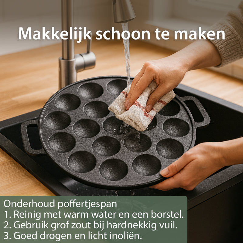 Chefino Poffertjespan Gietijzer 24 cm – 19 Poffertjes Tegelijk – Geschikt voor Gas, Inductie, Keramisch en Oven – BPA-vrij, Anti-aanbaklaag