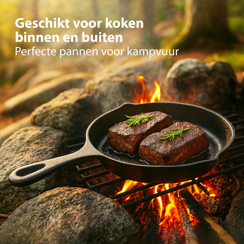 Chefino Gietijzeren Pannenset – 3-delige Skillet Set – Pannenset Inductie – Gietijzeren Pan voor BBQ, Oven en Fornuis – PFAS-vrij en Krasbestendig