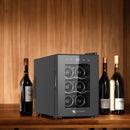 Wijnkoelkast - Wijnklimaatkast voor 6 Flessen - Zwart - Instelbare Temperatuur van 5°C tot 18°C - Energielabel E