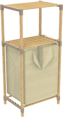 FixWood Houten Wasmand met Opbergplanken – Opbergrek met 2 Niveaus – Badkamer & Slaapkamer – Stijlvol & Stevig – Naturel