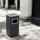 Aschenbecher für den Außenbereich – Schwarz mit Edelstahl – 31 cm x 25 cm x 61 cm – Bodenaschenbecher – Außenaschenbecher groß – Raucherstange – Aschenbecher – Standaschenbecher mit Edelstahl-Abfallbehälter