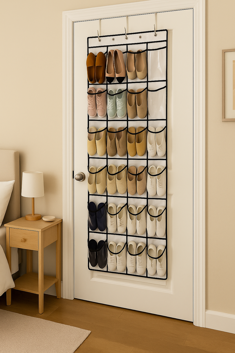 Schoenenkast Hangend - Schoenenzak 35 vakken - Opbergen van Schoenen aan Deur - Schoenenzak Wit/Zwart - Oplossing voor rondslingerende schoenen - Hoogwaardige Schoenenkast