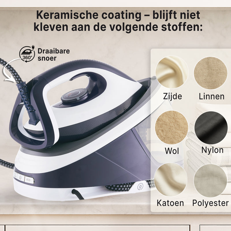 Carewat Stoomstrijkijzer met Stoomgenerator - Wit - 2200W - 1.5L Uitneembare Watertank - 100 g/min Stoomproductie - Keramische Zoolplaat - 3.0 Bar Stoomdruk - Anti-Oververhitting - Geschikt voor alle stoffen