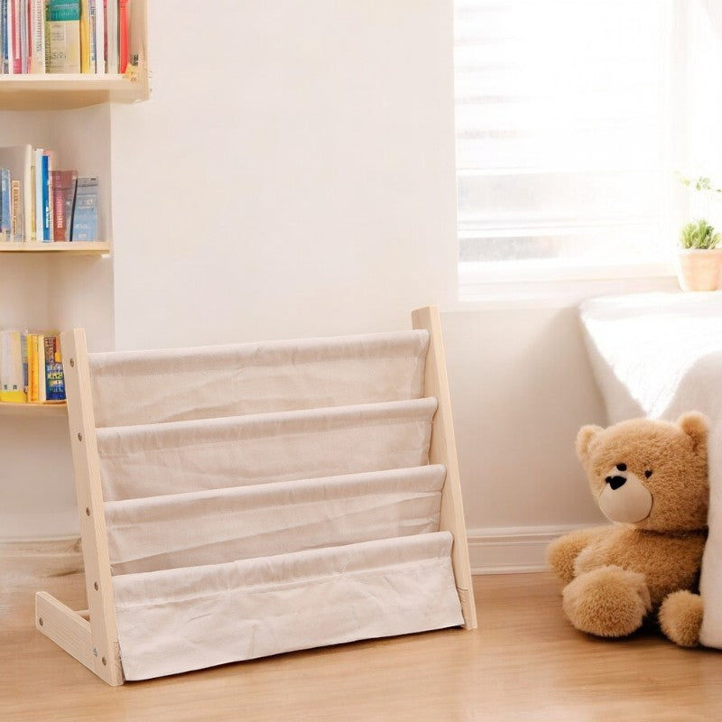 COSYLAND Kinderboekenkast met 6 Oxford-stoffen vakken - Houten COSYLAND Kinderboekenkast met 6 Oxford-stoffen vakken - Houten