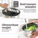 Chefino All In - Slacentrifuge RVS 5L met Snij- en Raspmessen – Salade Spinner – Sladroger – Slakom met Mandoline – Groentesnijder – Julienne Snijder – RVS Mengkom