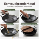 Gietijzeren Wok Ø36 cm met Houten Deksel – Wokpan Gietijzer voor Inductie, Gas, Oven & BBQ –  Pre-seasoned  – Grote Wokpan met Handgrepen – Professionele Wok