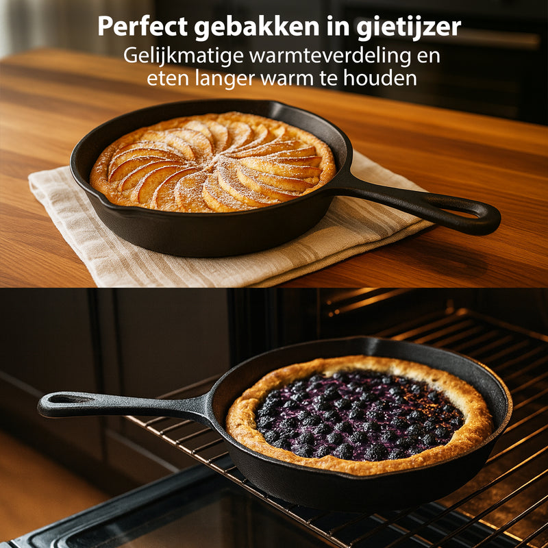 Chefino Gietijzeren Pannenset – 3-delige Skillet Set – Pannenset Inductie – Gietijzeren Pan voor BBQ, Oven en Fornuis – PFAS-vrij en Krasbestendig