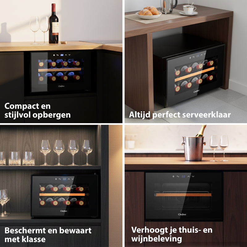 Wijnkoelkast - Wijn Klimaatkast voor 8 Flessen - Zwart - Instelbare Temperatuur van 5°C tot 18°C - Wijnkoelkast Liggend - Liggende Wijnkoeler