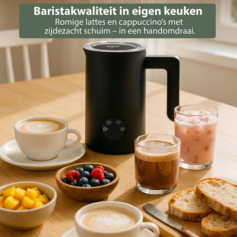 Melkopschuimer Elektrisch – Zwart – 4 Programma’s – Melkverwarmer en Melkklopper Electrisch – Perfect voor Cappuccino, Latte Macchiato en Chocomel
