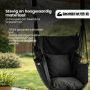 Hangstoel met Kussen – Hangende Stoel voor Binnen en Buiten – Inclusief Ophangset – Belastbaar tot 125 kg – Katoenen Hangstoel voor Tuin, Balkon, Slaapkamer & Balkon – Zwart