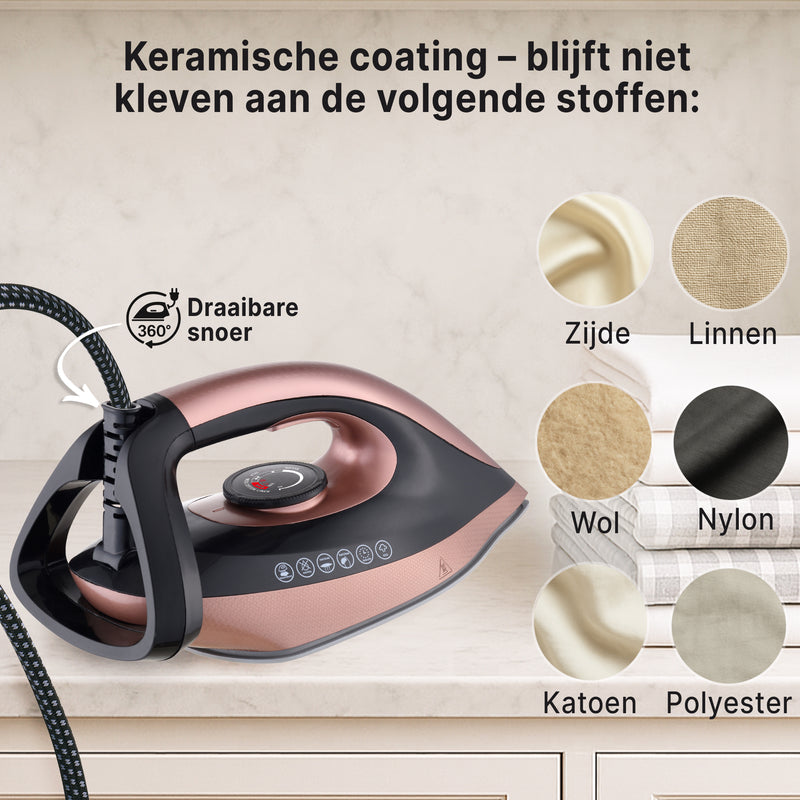 Carewat Stoomstrijkijzer met Stoomgenerator - Goud - 2200W - 1.5L Uitneembare Watertank - 100 g/min Stoomproductie - Keramische Zoolplaat - 3.0 Bar Stoomdruk - Anti-Oververhitting - Geschikt voor alle stoffen