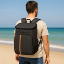 Rugzak Koeltas 30L – Waterdichte Koelrugzak met Isolatie – Ideaal voor Strand, Picknick & Outdoor – Lichtgewicht en Comfortabel – Zwart met Oranje Streep