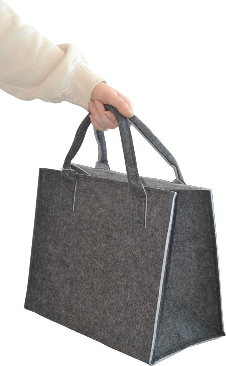 Boodschappentas Vilt - Donker Grijs / Zwart - 35 x 20 x 28 cm - Vilten tas - Stevige tas - Goodiebag - Shopper - Handtas
