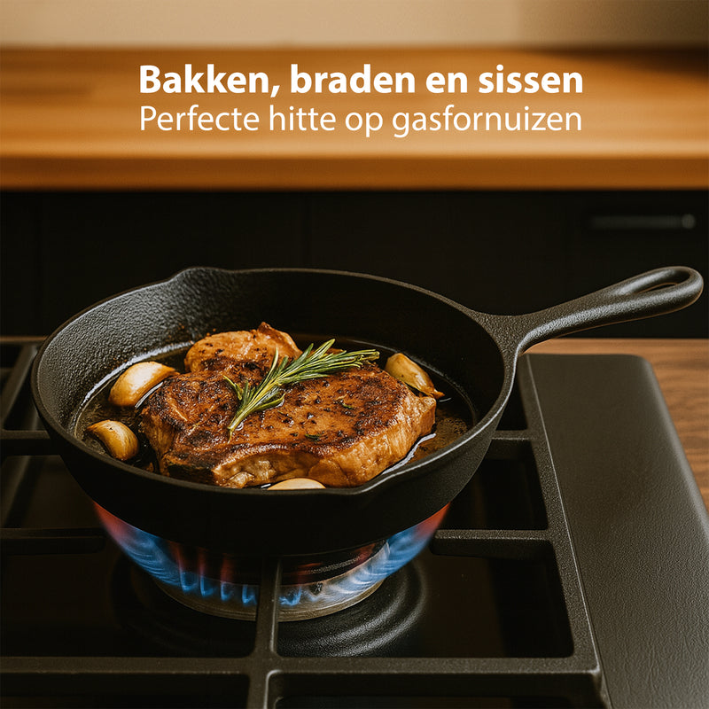 Chefino Gietijzeren Pannenset – 3-delige Skillet Set – Pannenset Inductie – Gietijzeren Pan voor BBQ, Oven en Fornuis – PFAS-vrij en Krasbestendig