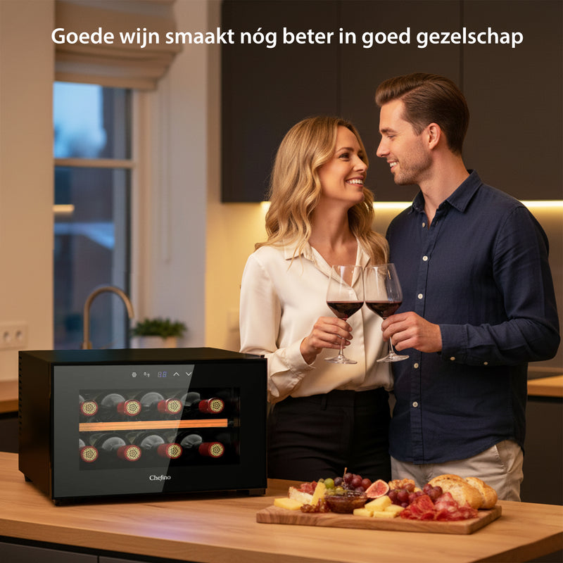 Wijnkoelkast - Wijn Klimaatkast voor 8 Flessen - Zwart - Instelbare Temperatuur van 5°C tot 18°C - Wijnkoelkast Liggend - Liggende Wijnkoeler