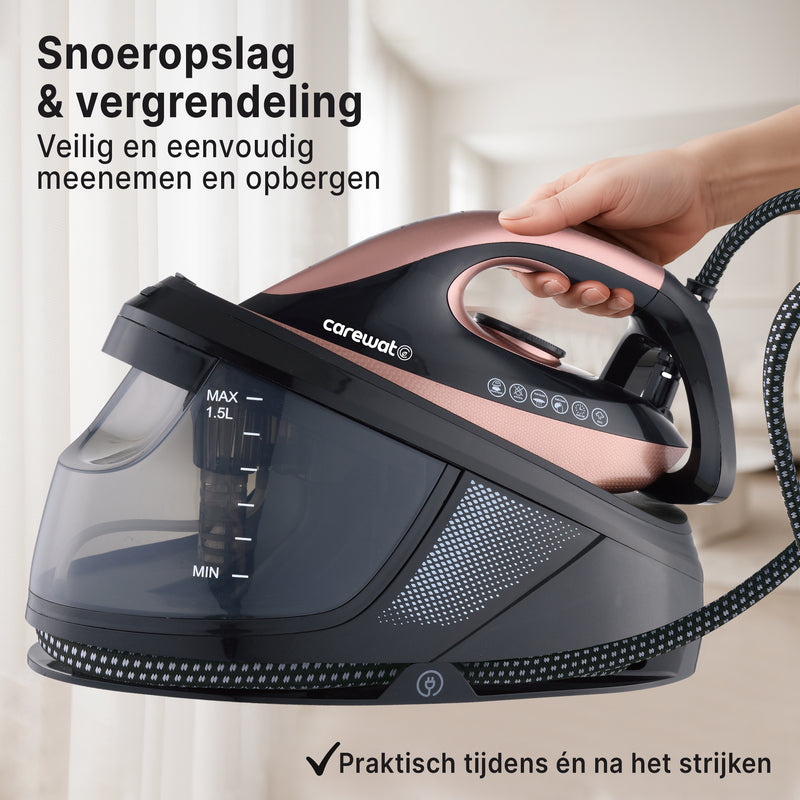 Carewat Stoomstrijkijzer met Stoomgenerator - Goud - 2200W - 1.5L Uitneembare Watertank - 100 g/min Stoomproductie - Keramische Zoolplaat - 3.0 Bar Stoomdruk - Anti-Oververhitting - Geschikt voor alle stoffen
