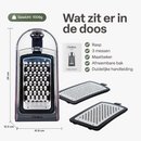 Chefino Fineza - Kaasrasp met Opvangbak – RVS Groenterasp – Keukenrasp met Container – 3 Verwisselbare Raspbladen – Handrasp voor Kaas, Groenten en Citroenrasp – Antislip