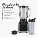 Chefino Blender 1400W – Krachtige Smoothie Blender met Glazen Kan 1,5L – Inclusief 700 ml To-Go Beker – 6-Blads & 4-Blads Mes – IJscrusher – Zelfreinigend – Keukenblender voor Smoothies & Shakes