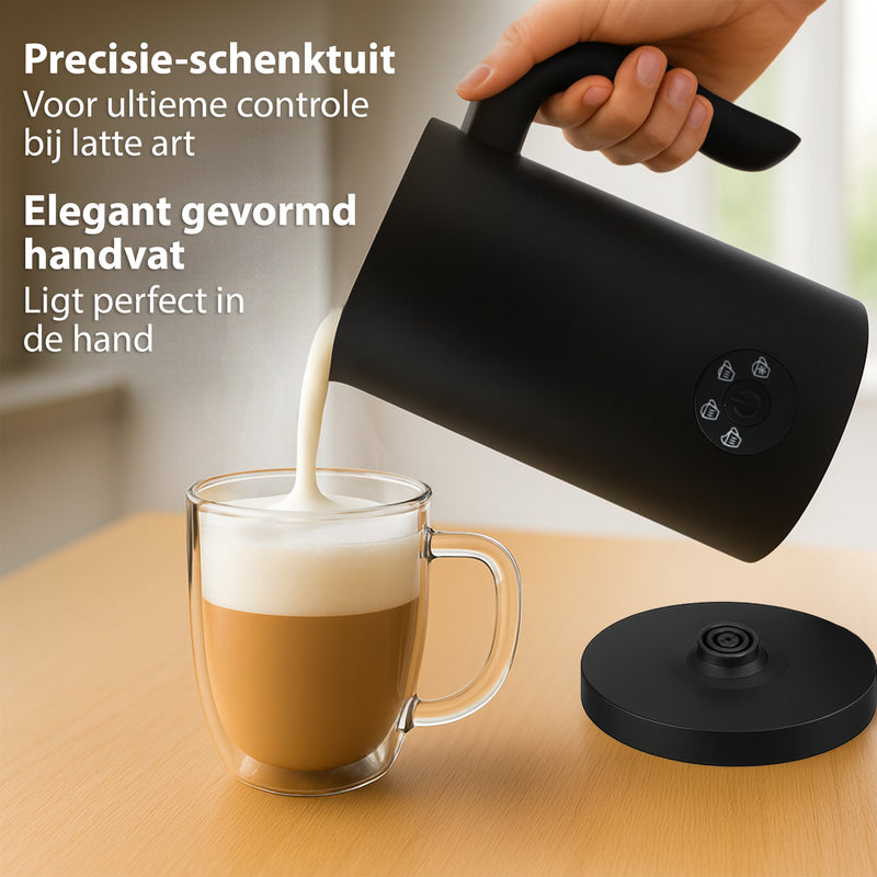 Melkopschuimer Elektrisch – Zwart – 4 Programma’s – Melkverwarmer en Melkklopper Electrisch – Perfect voor Cappuccino, Latte Macchiato en Chocomel