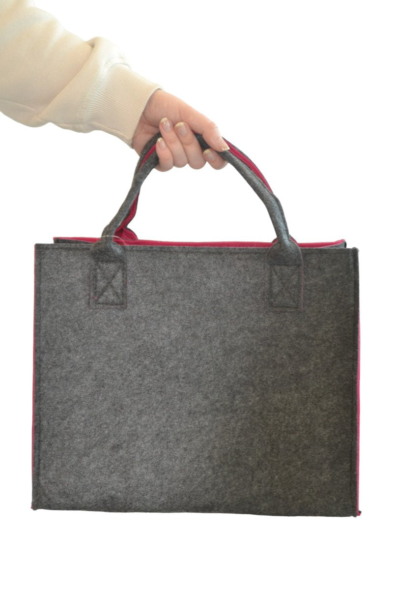 Boodschappentas Vilt - Donker Grijs / Roze - 35 x 20 x 28 cm - Vilten tas - Stevige tas - Goodiebag - Shopper - Handtas