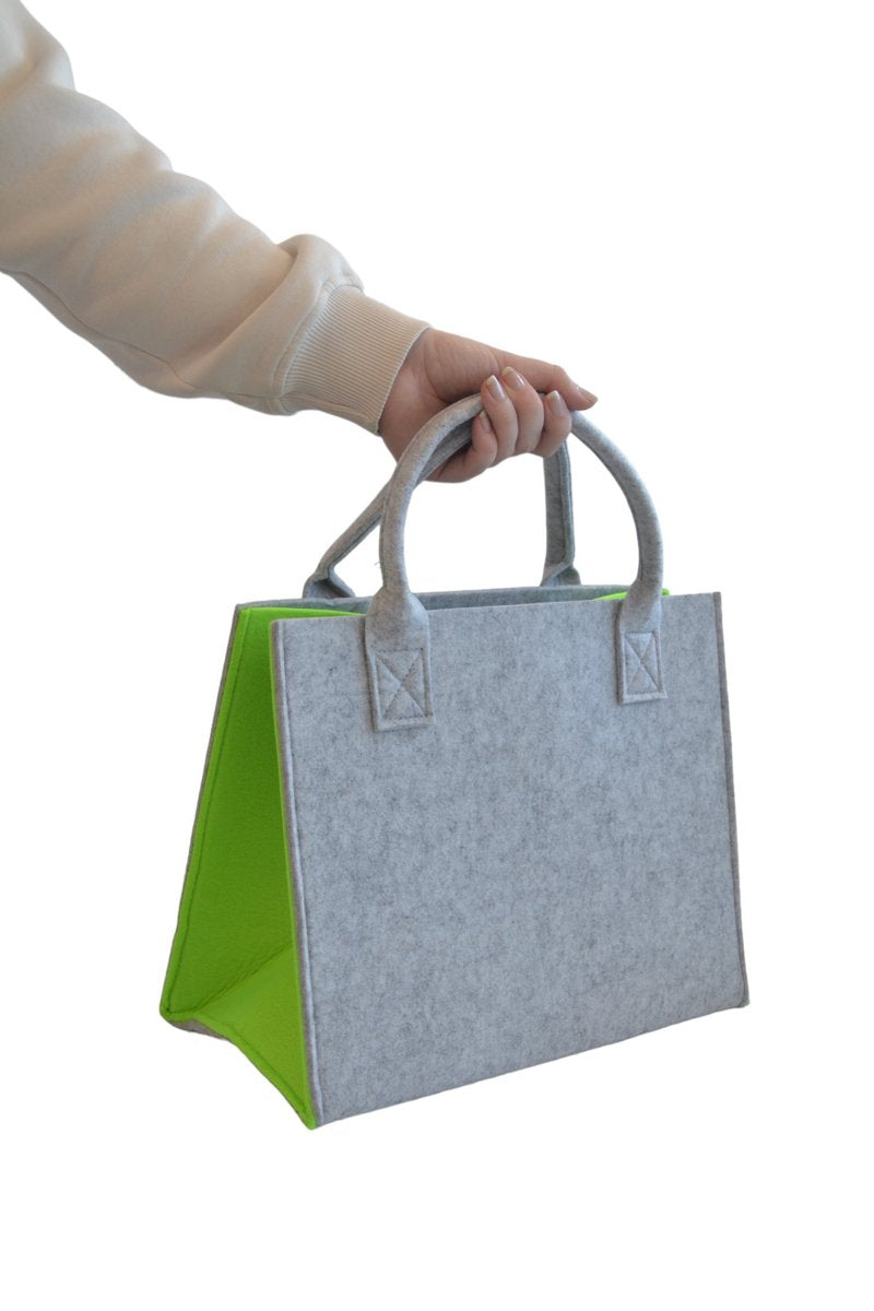 Einkaufstasche Filz - Grau / Grün - 35 x 20 x 28 cm - Filztasche - Stabile Tasche - Goodie Bag - Shopper - Handtasche