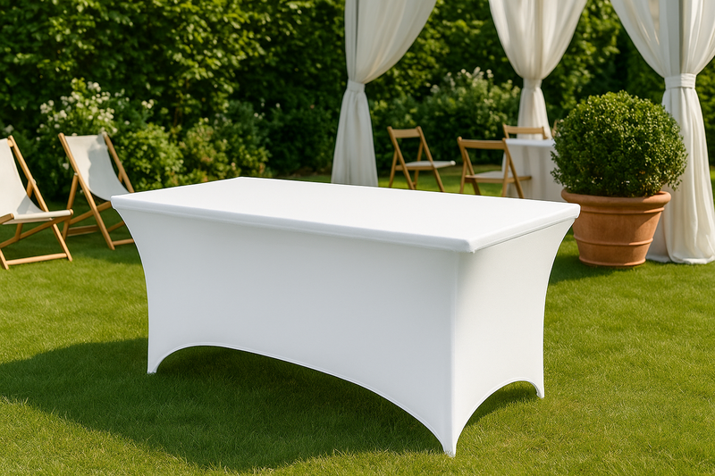 Rechthoekige Tafelhoes Stretch – 180 x 75 x 75 cm – Elastisch & Strak – Wasbaar – Wit – Voor Feesten, Beurzen & Evenementen (kopie)