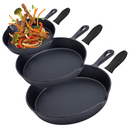 Gietijzeren Koekenpan Set 3-delig – Skillet Set Ø16, Ø19,5 & Ø24,5 cm –  Pre-seasoned Gietijzer – Geschikt voor Inductie, Gas, Oven & BBQ – Inclusief Siliconen Handgrepen