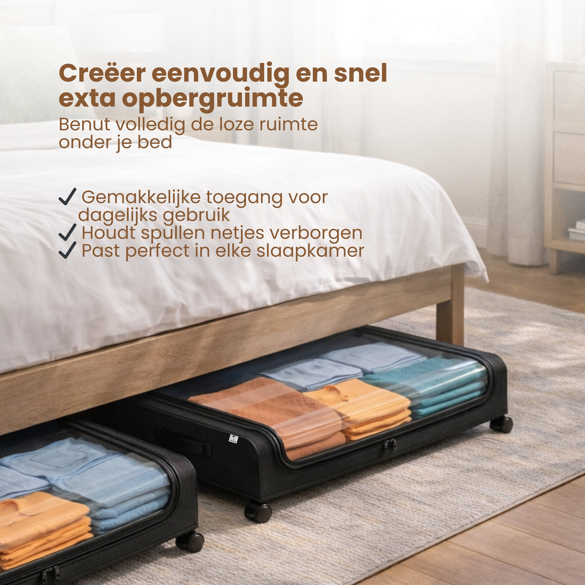 Opbergcontainers Voor Onder Het Bed 4-pack, Grote Capaciteit Deken Opbergzakken Met Versterkt Handvat Organisatie En Opslag Voor Dekbedden Lakens Kleding Slaapkamer Kast