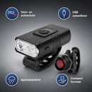 USB Oplaadbare Fietsverlichting Set – Voor- en Achterlicht – LED Fietslamp – Spatwaterdicht – Batterij-indicatie – Eenvoudige Montage