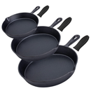 Gietijzeren Koekenpan Set 3-delig – Skillet Set Ø16, Ø19,5 & Ø24,5 cm –  Pre-seasoned Gietijzer – Geschikt voor Inductie, Gas, Oven & BBQ – Inclusief Siliconen Handgrepen
