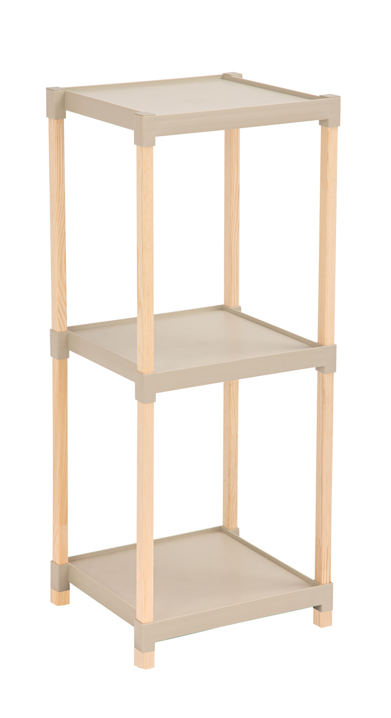 FixWood Houten Modulaire Opbergrek – Massief Hout & Kunststof – Badkamerrek, Keukenrek of Plantenrek – 72 cm Hoog – Beige/Naturel