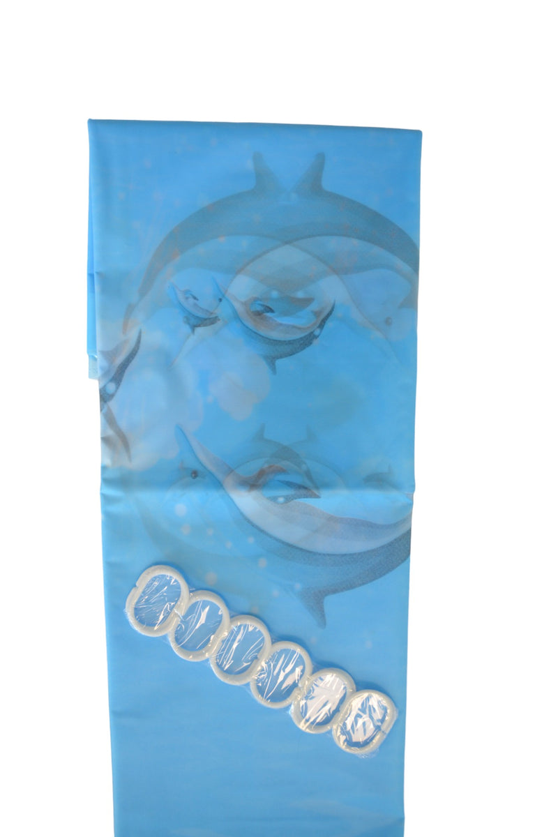 Duschvorhang – Modell Delphin – 200 cm x 180 cm – inklusive Ringe – Polyester – Badevorhang