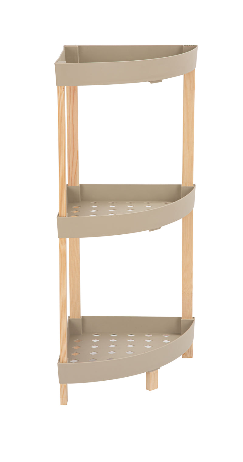 FixWood Houten Hoekrek – 3-Laags Organizer – Compact Badkamer- en Keukenrek – 75 x 44 cm