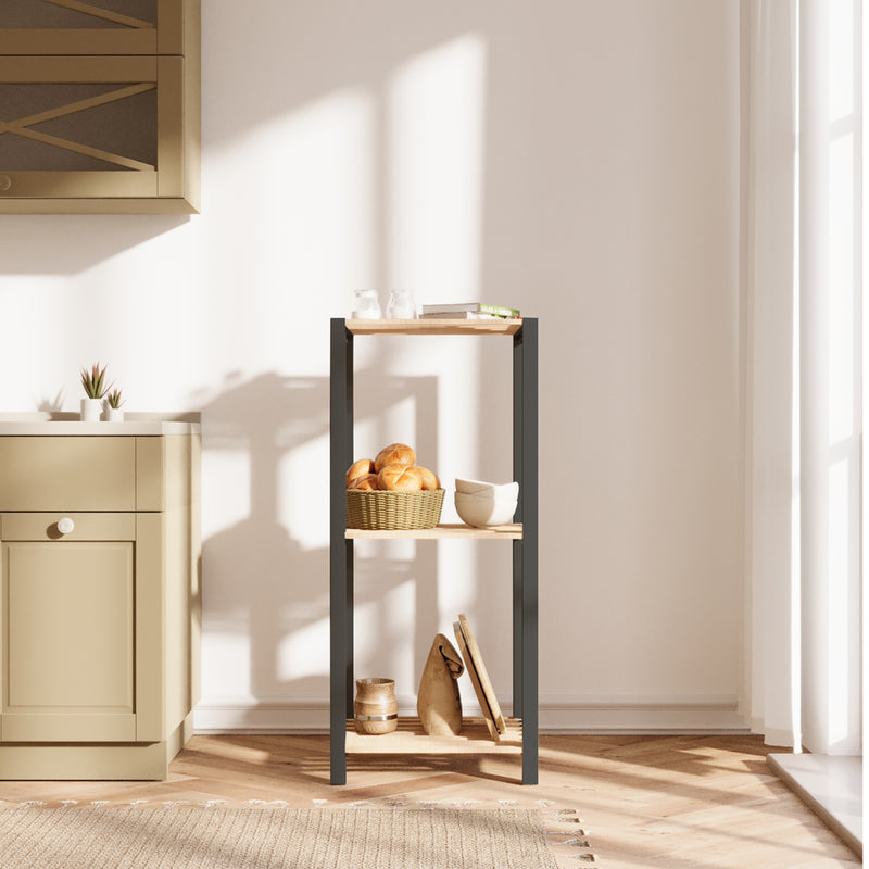 Opbergrek 3 Lagen – Kunststof & Hout – Lichtgewicht Multifunctioneel Kastje – Voor Keuken, Woonkamer of Badkamer – 78 x 35 x 29 cm