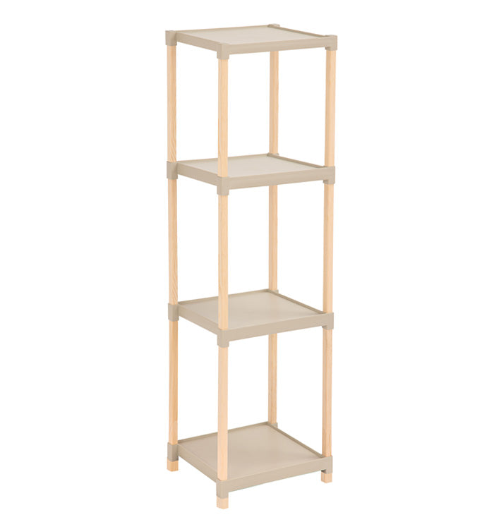 FixWood Houten Modulaire Opbergrek – Massief Hout & Kunststof – Badkamerrek, Keukenrek of Plantenrek – 105 cm Hoog – Beige/Naturel