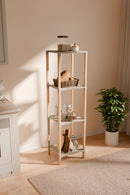 FixWood Houten Modulaire Opbergrek – Massief Hout & Kunststof – Badkamerrek, Keukenrek of Plantenrek – 105 cm Hoog – Beige/Naturel