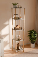 FixWood Houten Modulaire Opbergrek – Massief Hout & Kunststof – Badkamerrek, Keukenrek of Plantenrek – 127 cm Hoog – Beige/Naturel