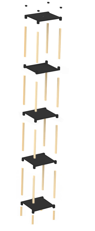 FixWood Houten Modulaire Opbergrek – Massief Hout & Kunststof – Badkamerrek, Keukenrek of Plantenrek – 127 cm Hoog – Zwart/Naturel