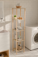 FixWood Houten Modulaire Opbergrek – Massief Hout & Kunststof – Badkamerrek, Keukenrek of Plantenrek – 127 cm Hoog – Beige/Naturel