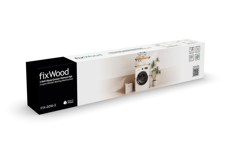FixWood 2-Laags Wasmachine Rek – Zwart - Houten Opbergrek voor Wasmachine – Ruimtebesparend Badkamerrek 127 cm – Beukenlook – 33x66x127 cm (