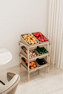 FixWood 3-laags Opbergrek met 6 uitneembare bakken – Houten Speelgoed- en Groente Organizer – 90x55x39 cm – Duurzaam en multifunctioneel