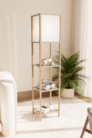 FixWood Houten Staande Lamp met 3 Planken – Scandinavisch Design – Etagère Vloerlamp – Hout & Linnen – Warm Wit Licht – Voor Woonkamer, Slaapkamer of Kantoor