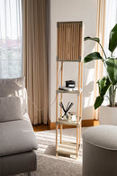 FixWood Houten Staande Lamp met 3 Planken – Scandinavisch Design – Etagère Vloerlamp – Hout & Linnen – Warm Wit Licht – Voor Woonkamer, Slaapkamer of Kantoor
