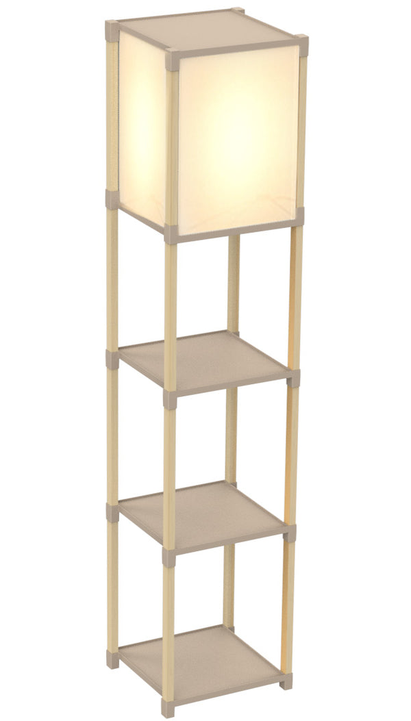FixWood Houten Staande Lamp met 3 Planken – Scandinavisch Design – Etagère Vloerlamp – Hout & Linnen – Warm Wit Licht – Voor Woonkamer, Slaapkamer of Kantoor