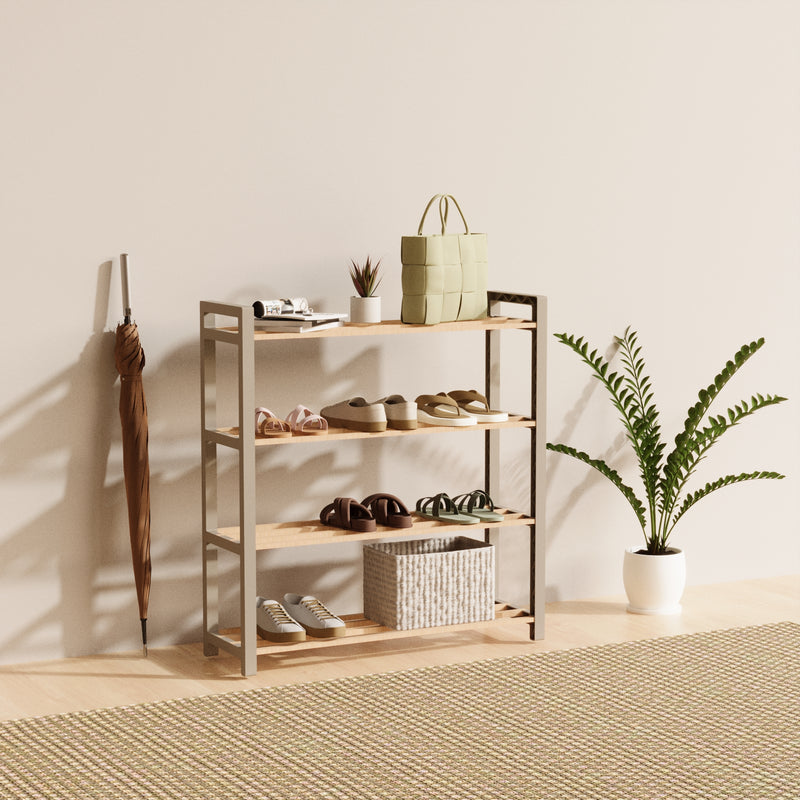 Schoenenrek 4-laags – 65x20x68 cm – Houten & Kunststof Schoenenkast – Schoenen Organizer – Ruimtebesparend Schoenenrek voor Hal, Slaapkamer of Gang – FixWood
