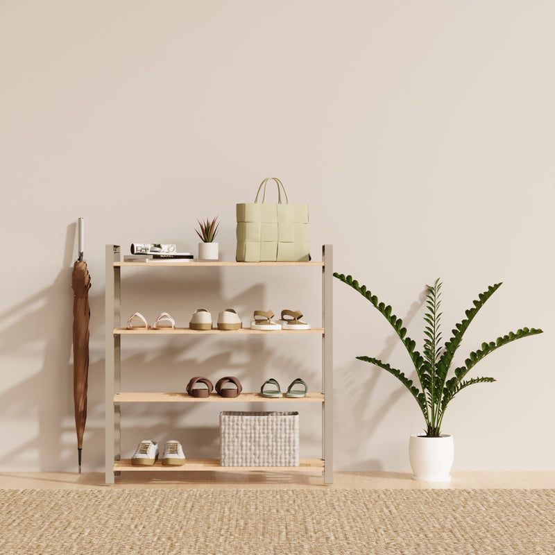 Schoenenrek 4-laags – 65x20x68 cm – Houten & Kunststof Schoenenkast – Schoenen Organizer – Ruimtebesparend Schoenenrek voor Hal, Slaapkamer of Gang – FixWood