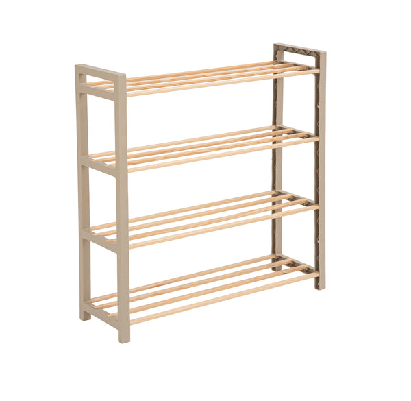 Schoenenrek 4-laags – 65x20x68 cm – Houten & Kunststof Schoenenkast – Schoenen Organizer – Ruimtebesparend Schoenenrek voor Hal, Slaapkamer of Gang – FixWood